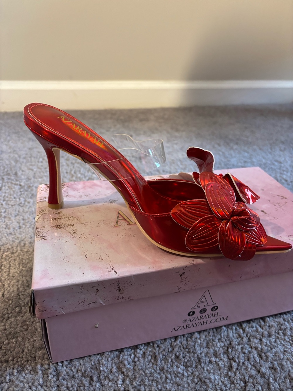 Red Floral Patent Mule Heel